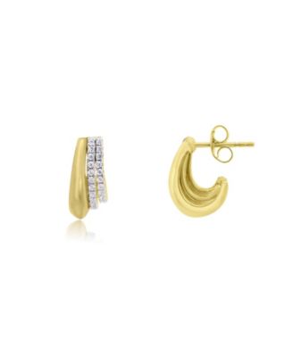 Triple CZ Huggie Hoop Earrings 14K Sterling Silver