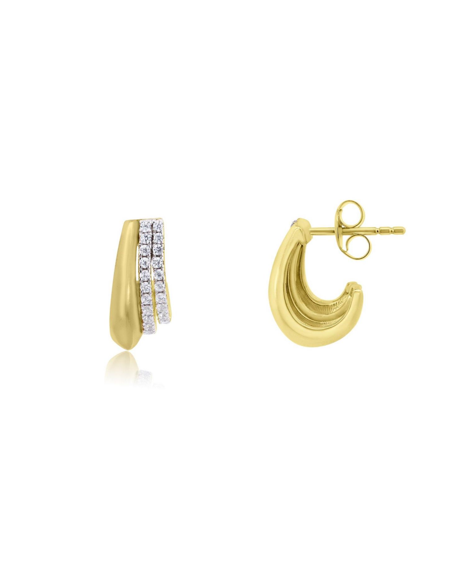 Triple CZ Huggie Hoop Earrings 14K Sterling Silver
