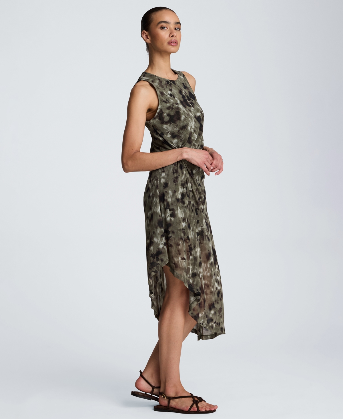 Kenneth Cole Women's Sheer Mesh Overlay Asymmetric Hem Midi Dress