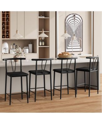 Set of 4 Comfortable Counter Height Bar Stools Set - 25 Inch Barstools with Backrest and Footrest, Thick Cushioned Dining Chairs