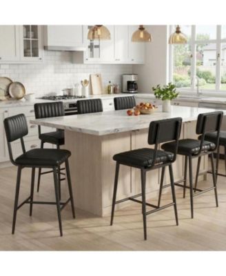 Set of 6 Black Bar Stools with Back and Footrest, Counter Height, Thick Cushion and Thickened Metal Legs for Kitchen Island or Counter Bar