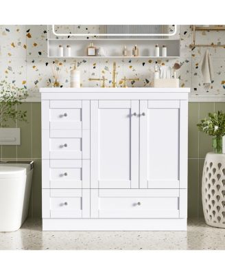 36 Inch Bathroom Vanity with Resin Sink, Shaker Style MDF Cabinet, 4 Soft Close Drawers, Storage for Small Spaces