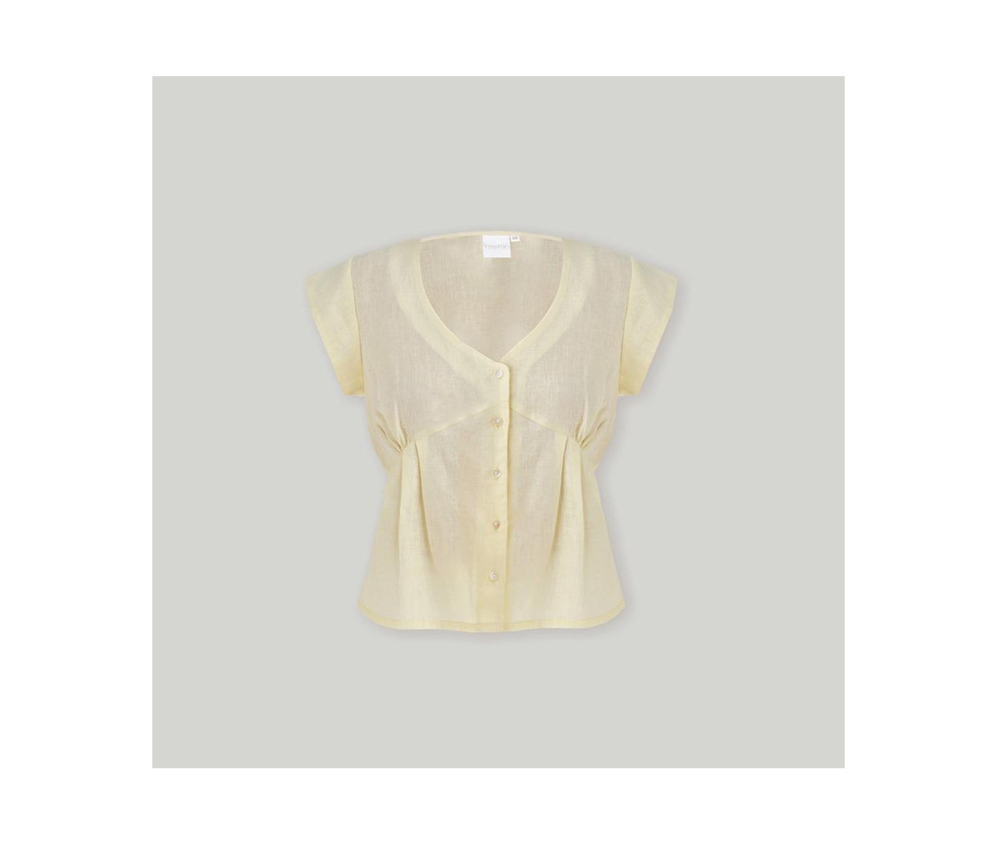 Женский топ Reistor The Deep V Neck in Butter Lemon, цвет: Сливочный лимонный льняной — фото 6