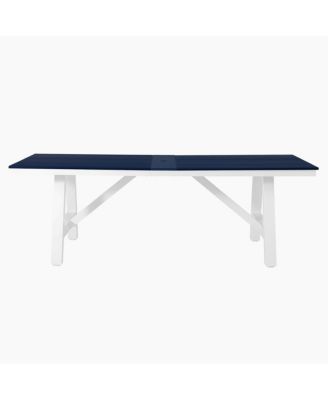 90" HDPE Rectangle Outdoor Patio Dining Table With Umbrella Hole and Metal Frame