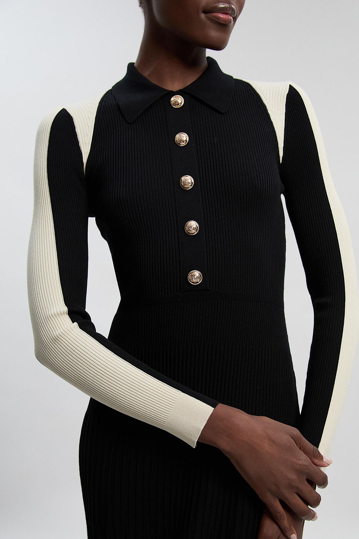 Karen Millen Women's Rib Knit Long Sleeve Military Midi Dress view 4 — MAYCSS fashion products