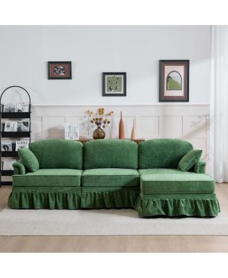 Modern Chenille L-Shaped Sectional Sofa with Ruffled Skirt