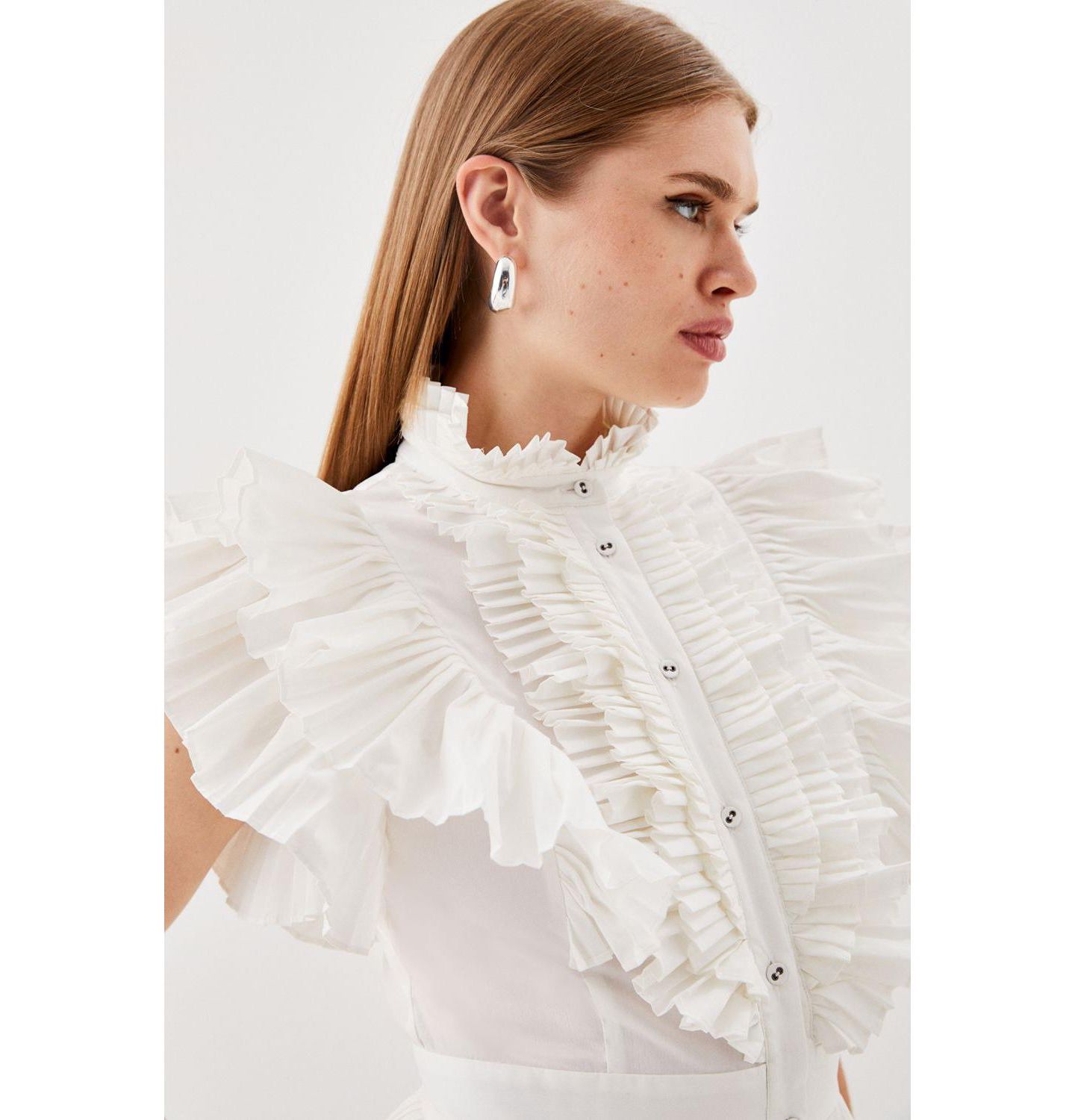 Женская блузка Karen Millen Sleeveless Pleated Ruffle, цвет: Белый — фото 2