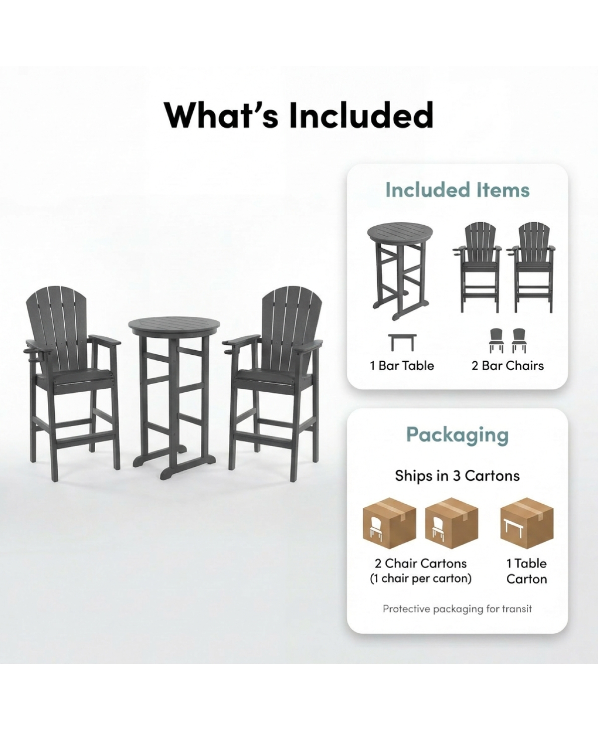 Streamdale Furniture 3-Piece Hdpe Indoor/Outdoor Bar Height Bistro Set