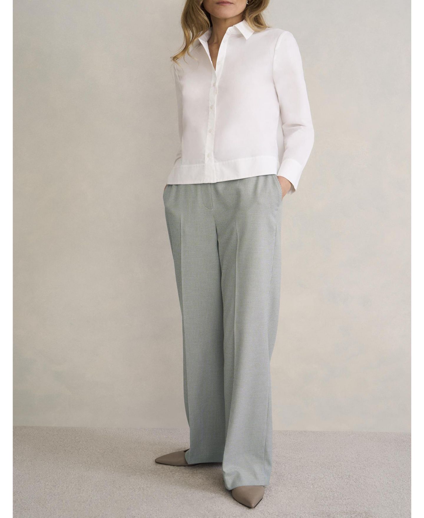 Женские брюки Hobbs London Ellie Wide Leg Tailored, цвет: Бежевый / Хаки — фото 7