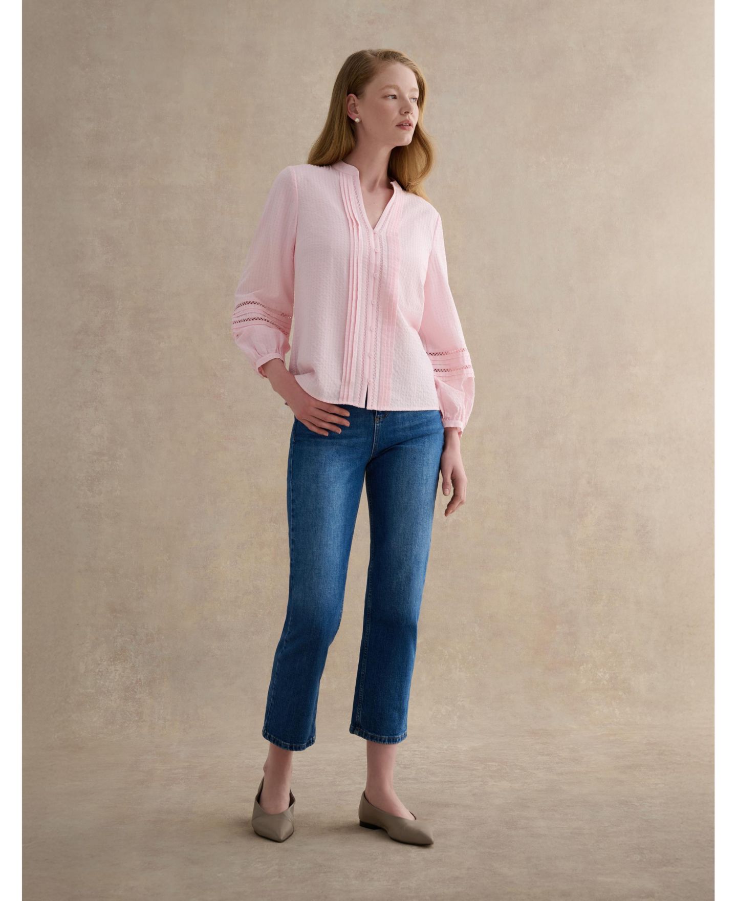 Женская блузка Hobbs London Lucilla Pintuck Mandarin Collar, цвет: Пастельный розовый — фото 2