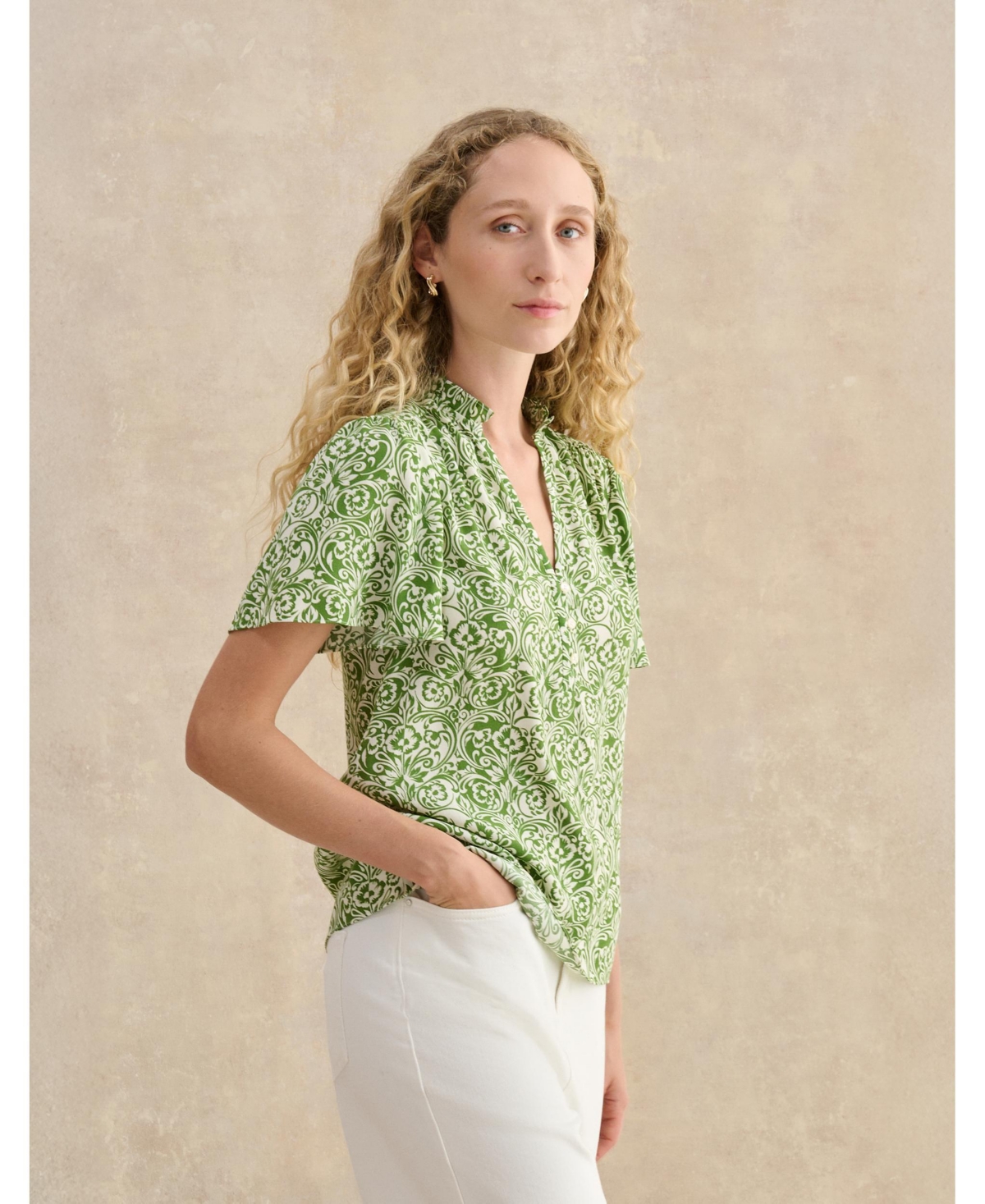 Hobbs London Tania Short Sleeve V-Neck Printed Blouse