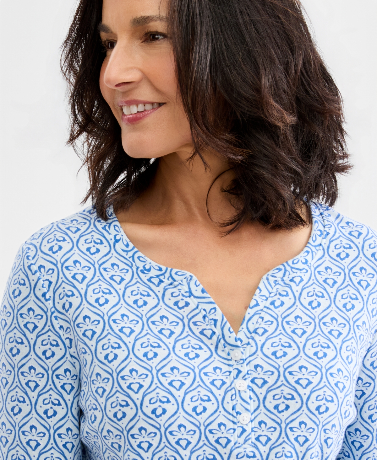 Style & Co Women's Printed 3/4-Sleeve Henley Top, Macy's Exclusive