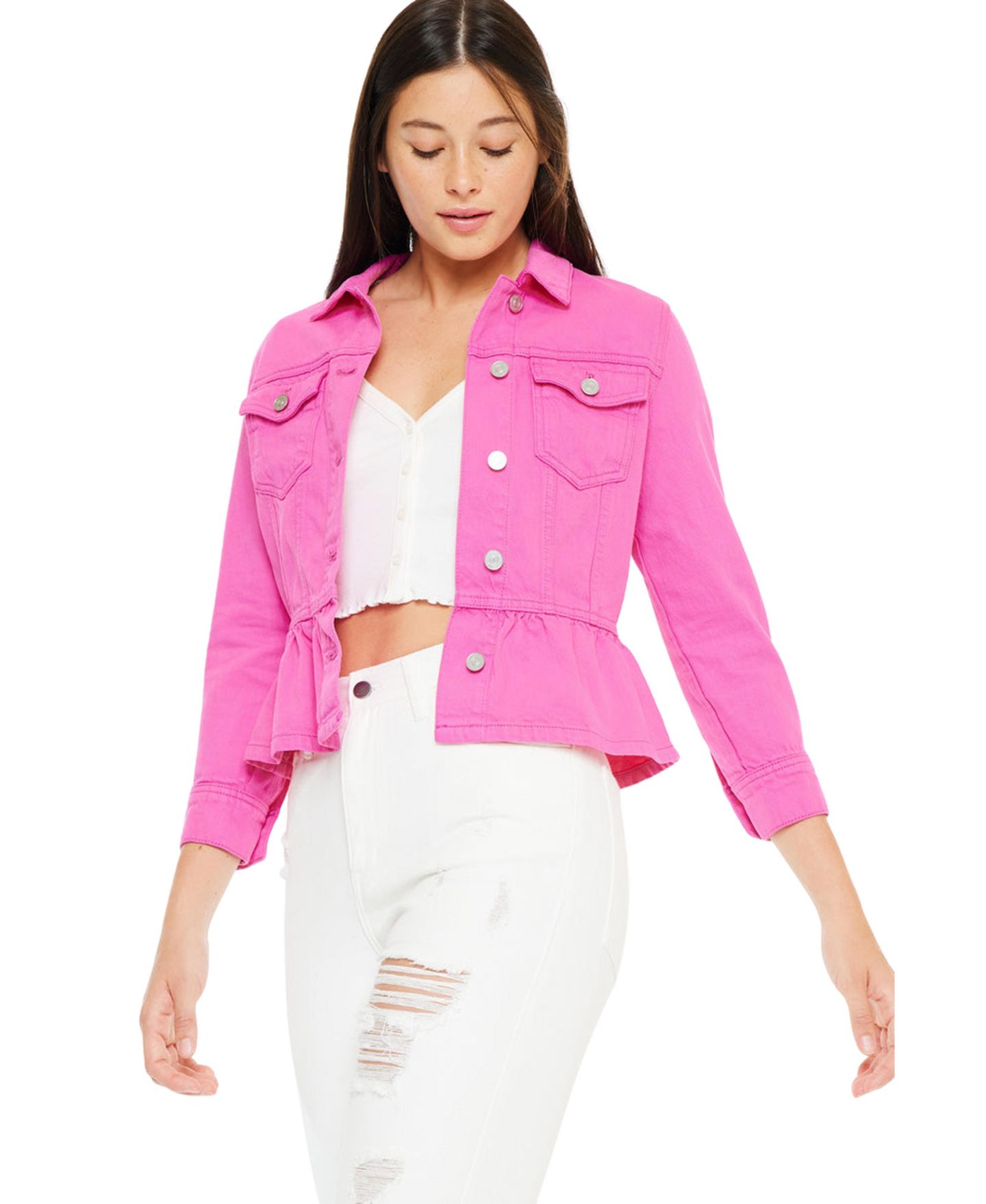Женская куртка KanCan Marilou Peplum Denim Jacket, цвет: Розовый — фото 3