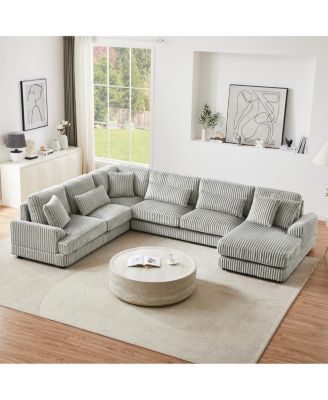U-Shaped Corduroy Sectional Sofa with Chaise Lounge