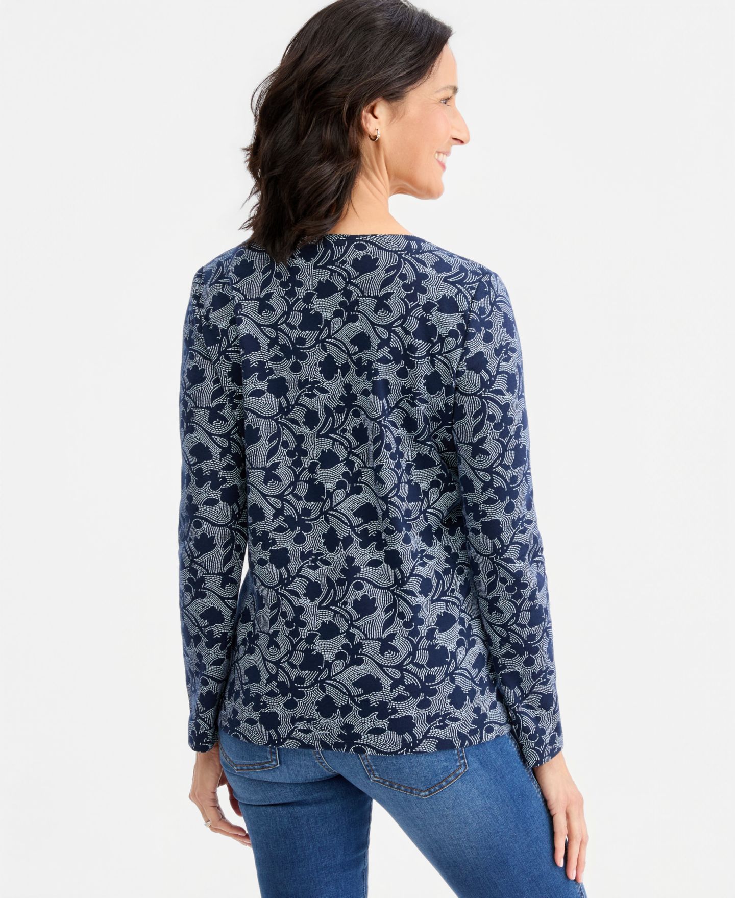 Женский топ Style & Co Printed Long-Sleeve Scoop-Neck Top, цвет: Синий — фото 4
