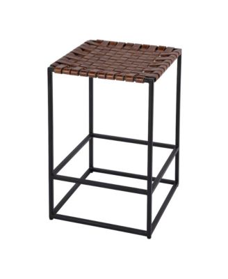 24 in. Seat Height Leather and Iron Backless Counter Stool with Footrest