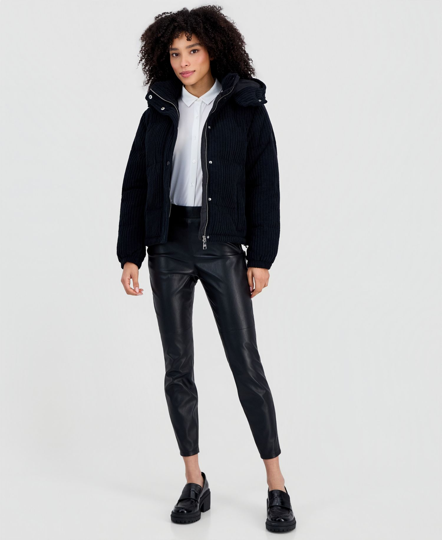 Women's Hooded Corduroy Puffer Coat