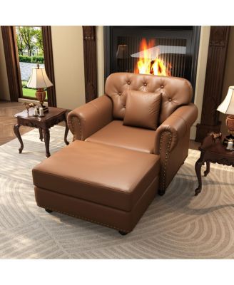 faux Leather Chesterfield Sofa with Nailhead Trim and Rolled Arms