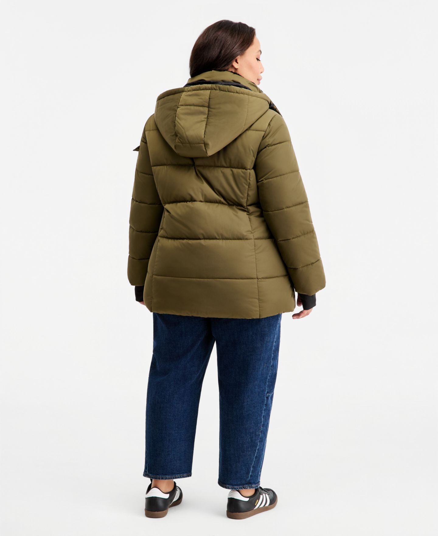 Женская куртка Steve Madden Plus Size Hooded Quilted Puffer, цвет: Оливковый — фото 5