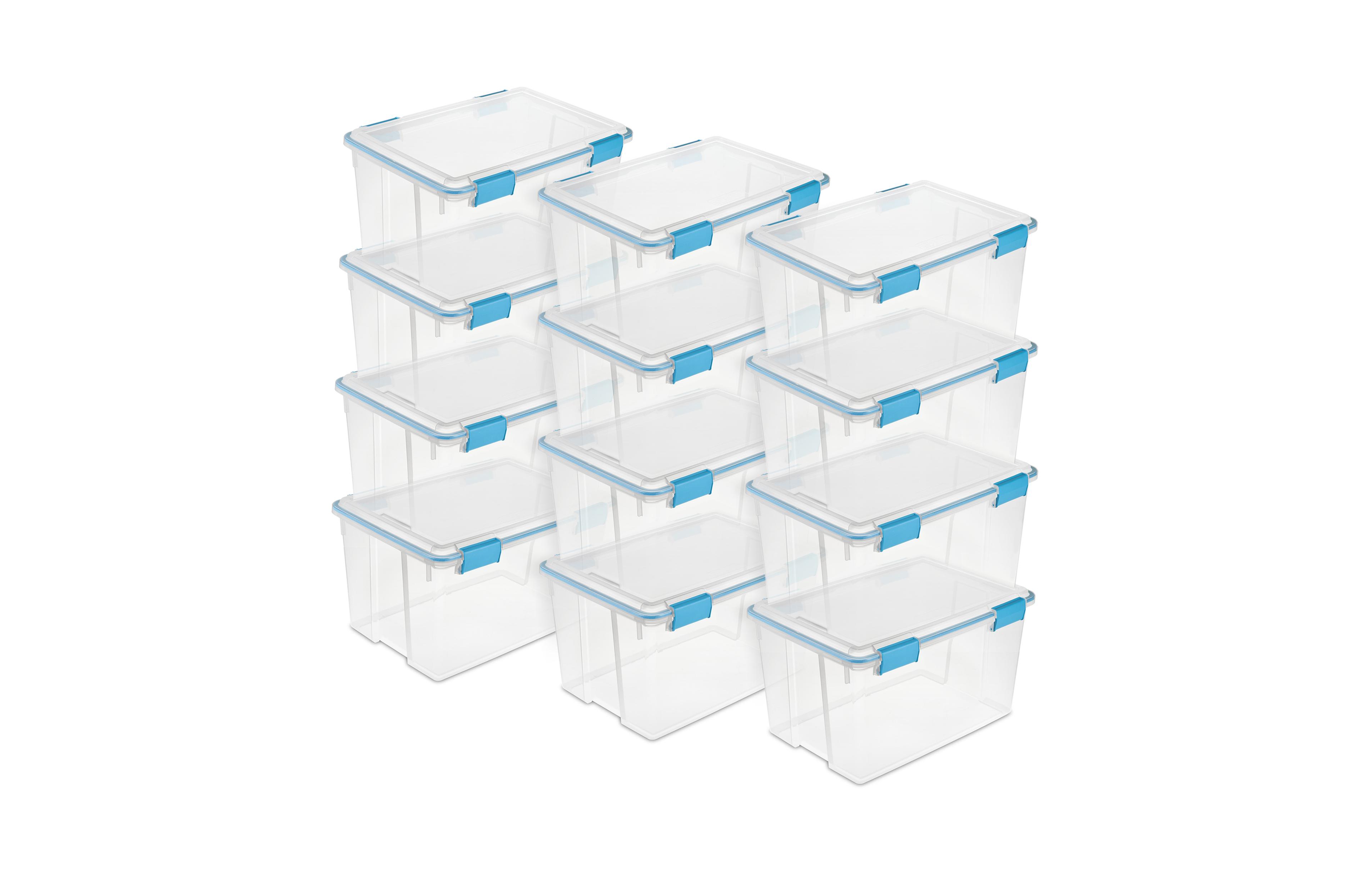 Sterilite 54-Qt Clear Plastic Stackable Storage Bin w/ Gasket Latch Lid, 12 Pack