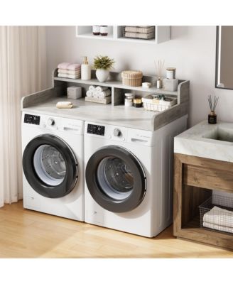 Bathroom Countertop - Wooden Laundry Countertop with Edge Rails, Washer Dryer Topper for Bathroom Sink Top, Laundry Room Organization & Storage