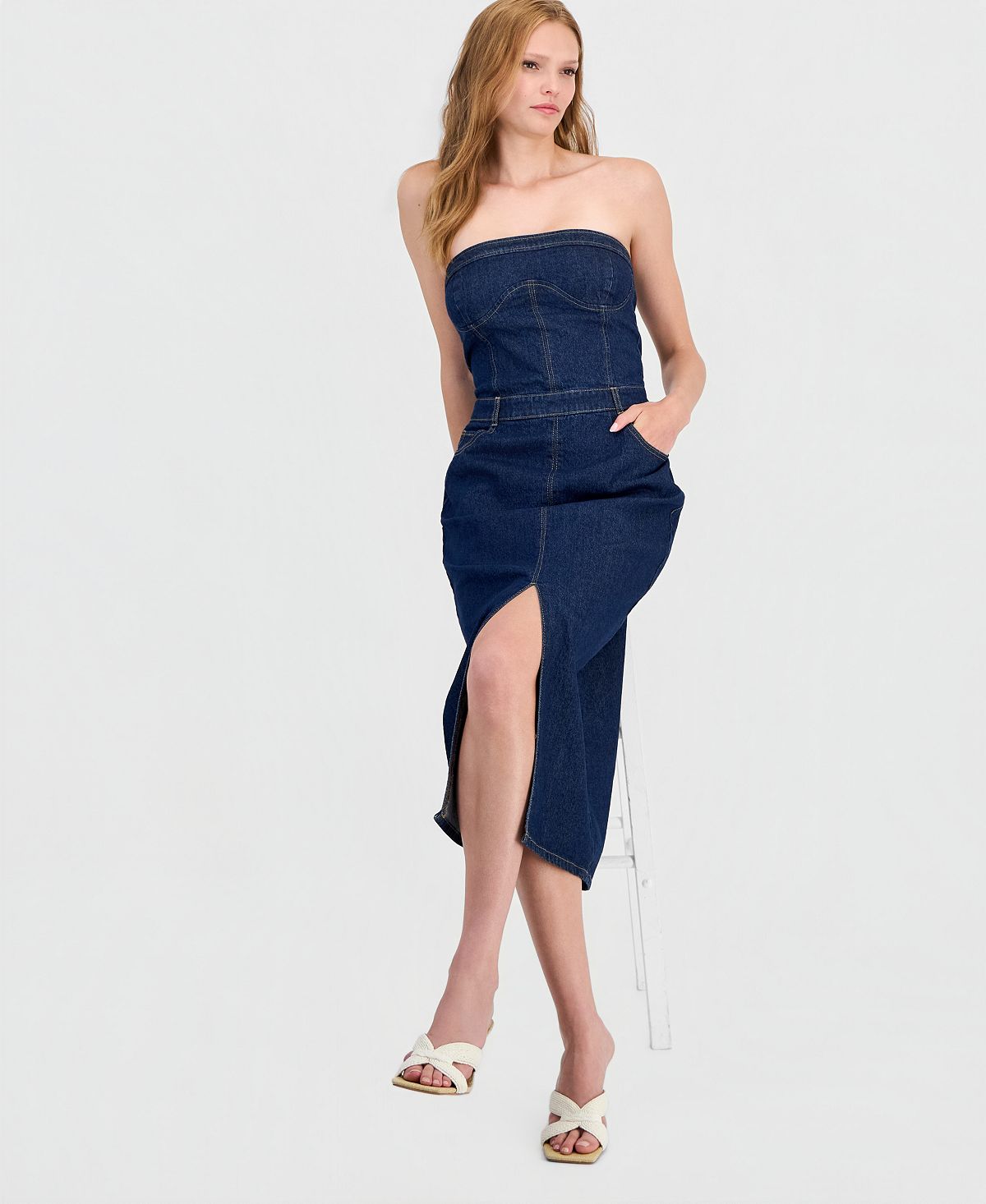 Bar III Women's Denim Corset Midi Dress, Macy's Exclusive view 3 — MAYCSS fashion products