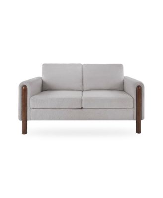 Mid-Century Modern 2-Seater Teddy Fabric Loveseat with Walnut Legs