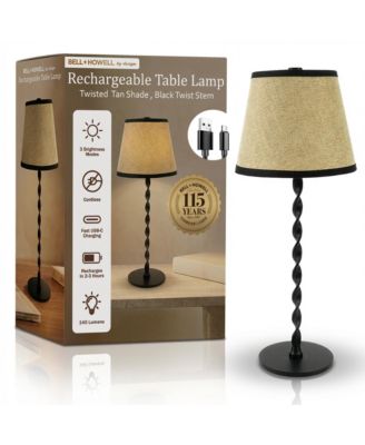 Twist Stem Twisted Linen Shade Rechargeable Touch Control LED Dimmable Cordless Table Lamp