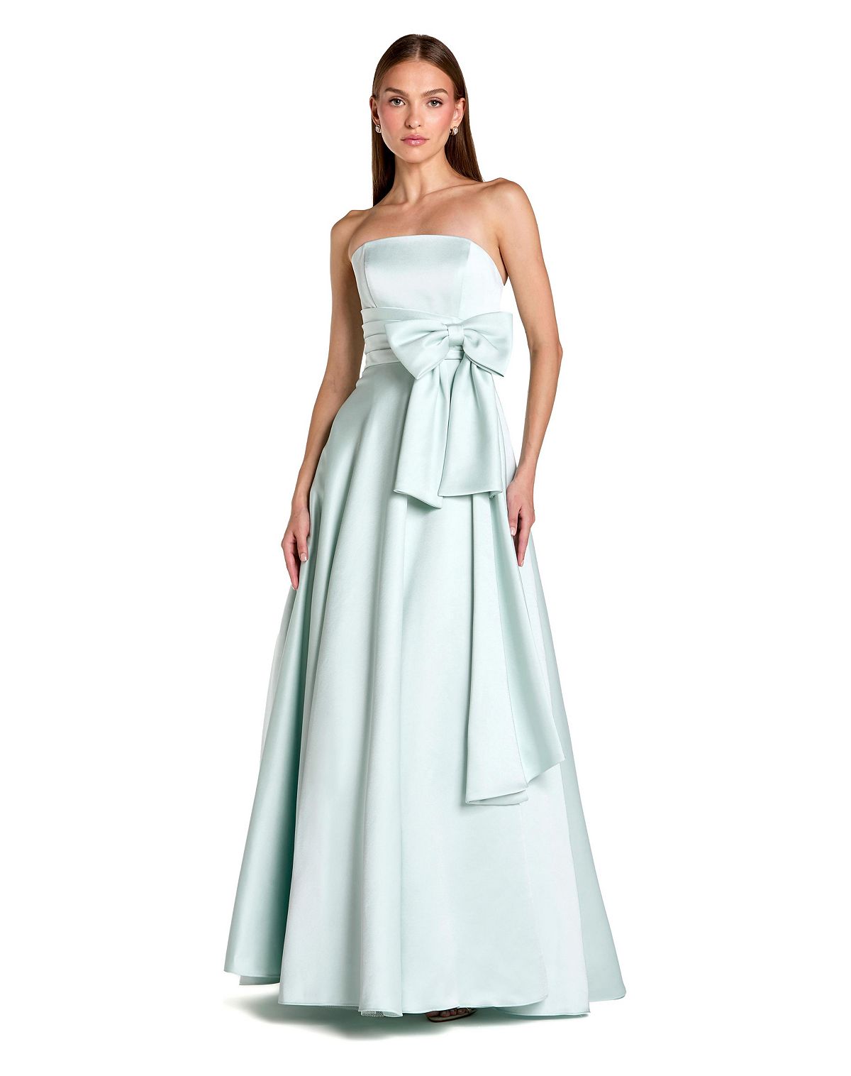 Mac Duggal Women's Strapless Satin Ballgown with Statement Bow Detail view 1 — MAYCSS fashion products