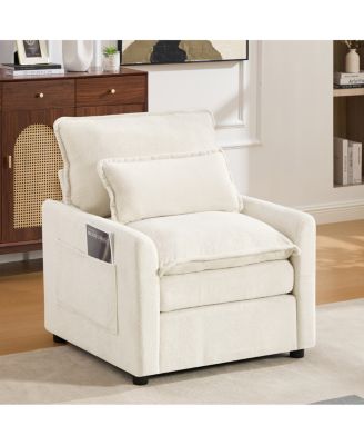 Modern 31.9" Plush Upholstered Accent Chair with Side Storage Pockets