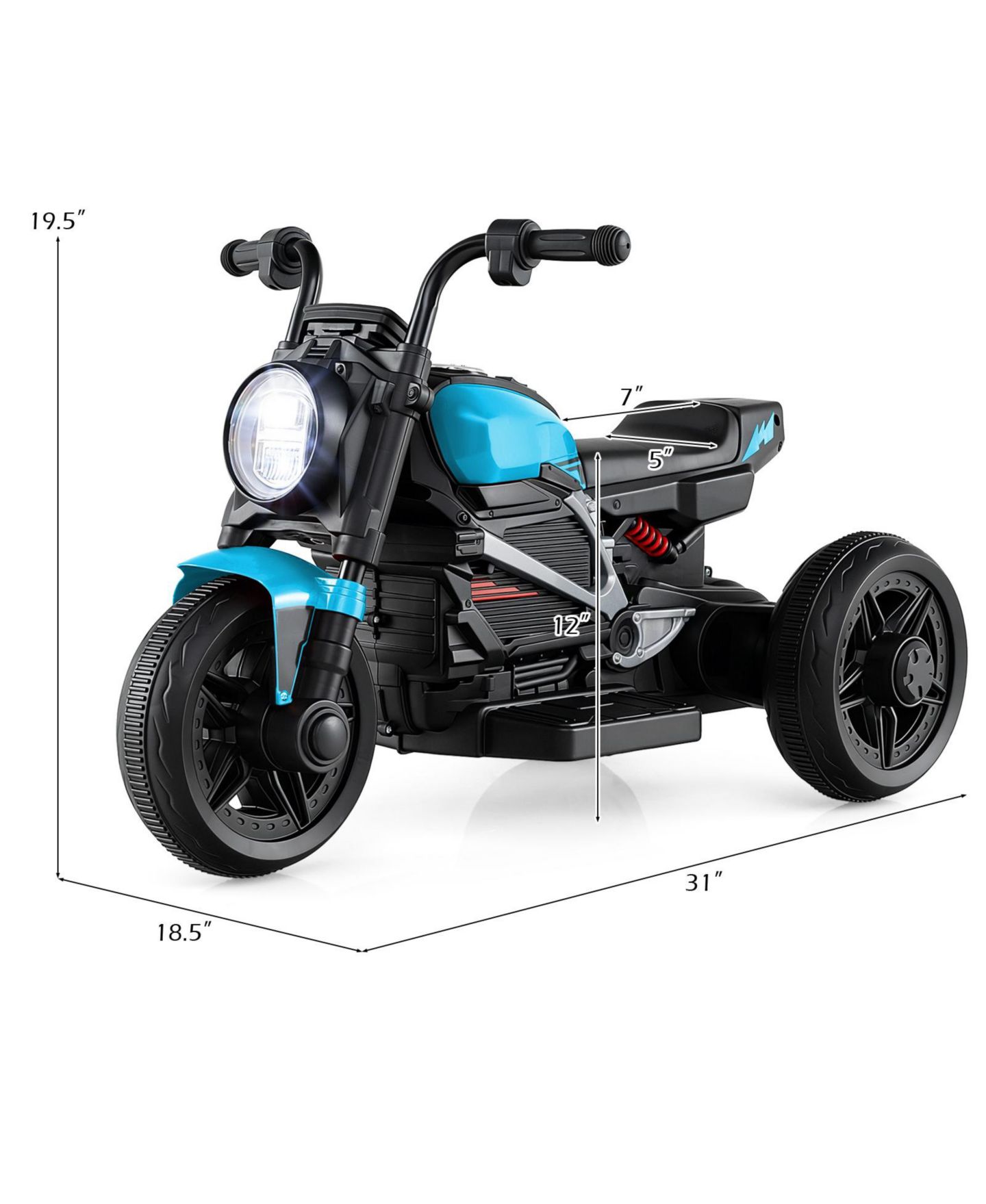 Детский электромотоцикл Slickblue 6V со светодиодной фарой и музыкой, 79 см, от 3 лет, цвет: Синий — фото 2