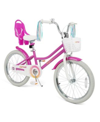 Girls Bike, 20" Kids Bicycle with Basket, Doll Seat, Colorful Streamers, Reflectors