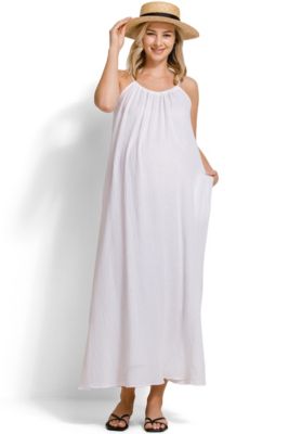 Maternity Sleeveless Scoop Neck Maxi Sundress with Pockets