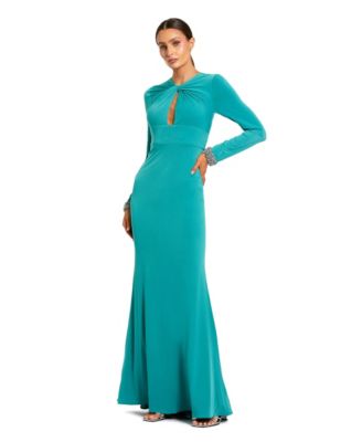 Women's Jersey Long Sleeve Twist Neck Evening Gown