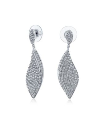Modern Bridal Pave Cubic Zirconia Dangling Statement Teardrop Chandelier Earrings Silver Plated