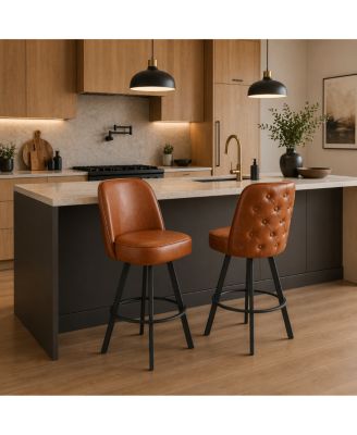 Set of 2 Commercial Grade Swivel Bar Stools with Upholstered Tufted Seats