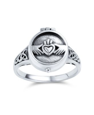 Claddagh Locket Ring Celtic Heart Memorial Keepsake Oxidized .925 Sterling Silver