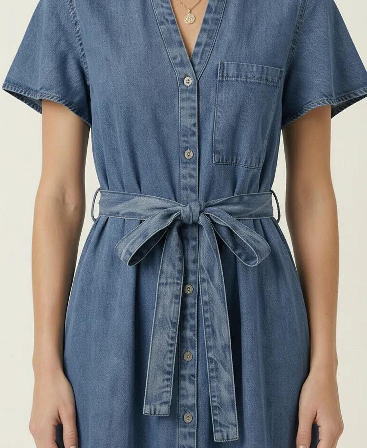 Modenaire Women's Belted Denim Midi Shirt Dress view 5 — MAYCSS fashion products