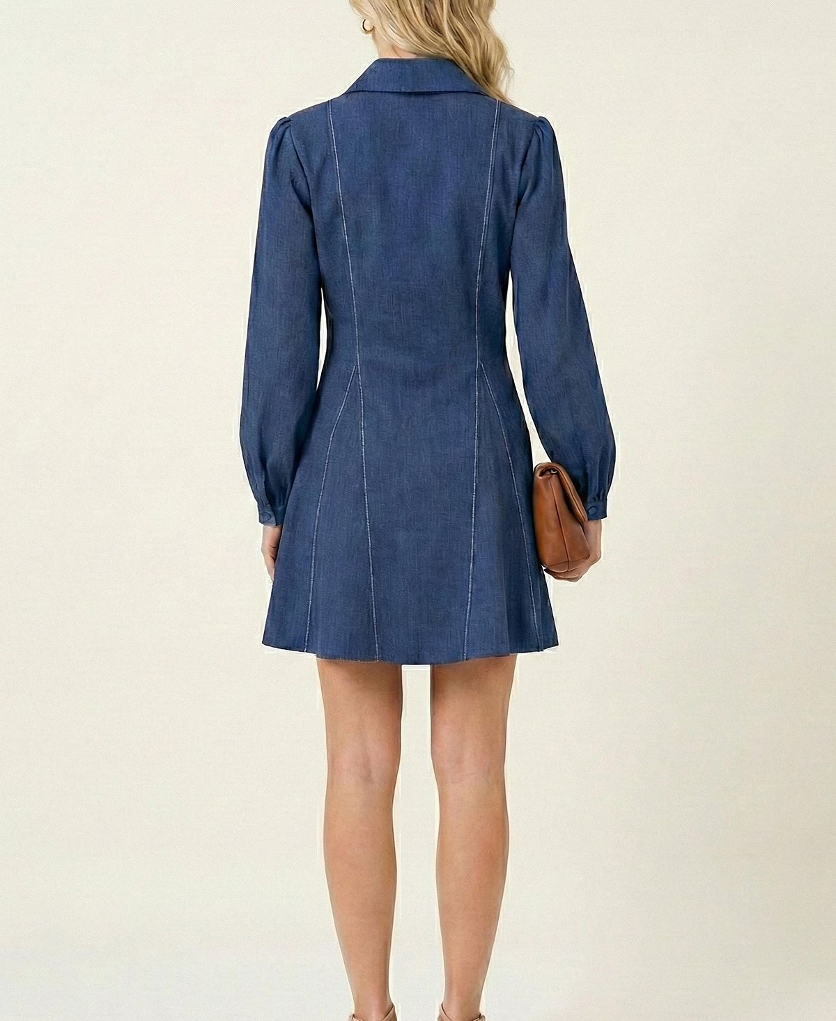Modenaire Women's Long-Sleeve Denim Contrast-Stitch Shirt Dress view 7 — MAYCSS fashion products