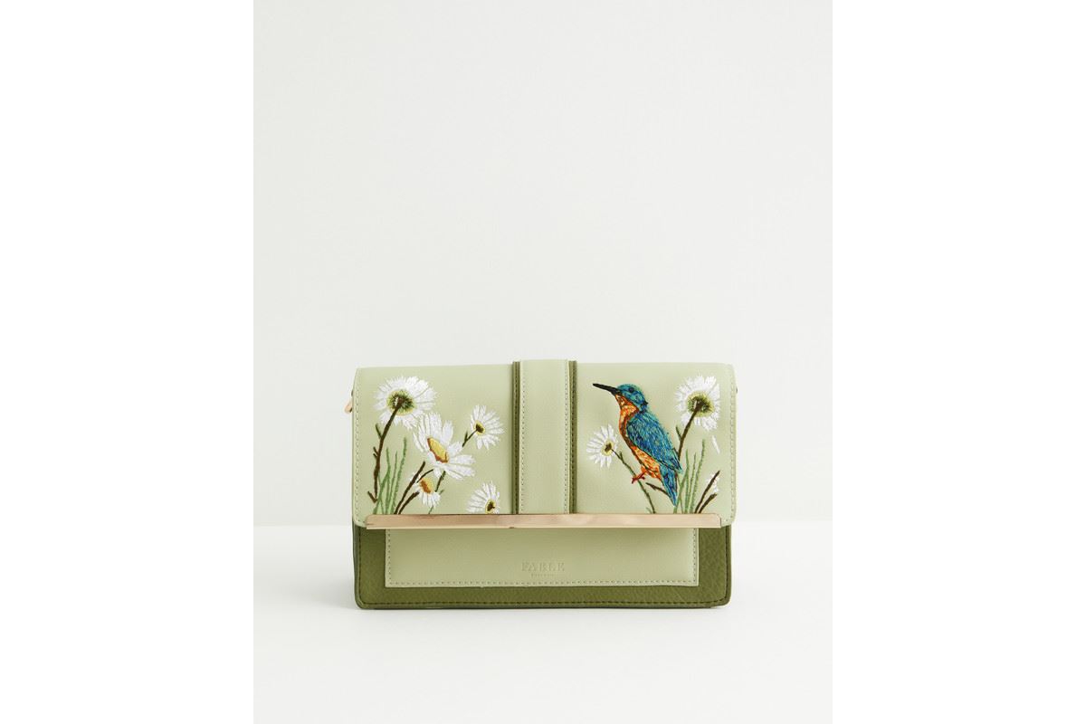 Fable England Women's Embroidered Kingfisher Cross Body Bag