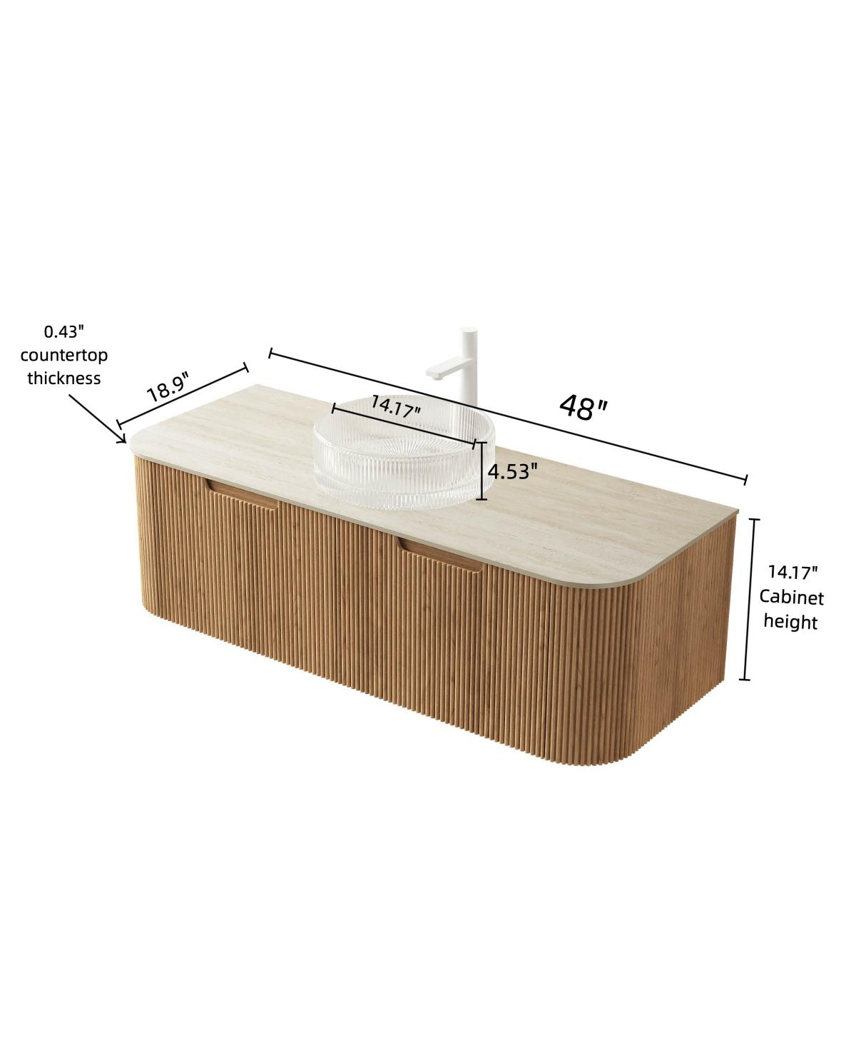 Sillysis Wall Mounted Bathroom Vanity with Crystal Glass Round Sink, Wood Grain Cabinet, Sintered Stone Top