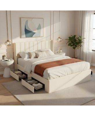 Large-capacity upholstered storage bed with drawers