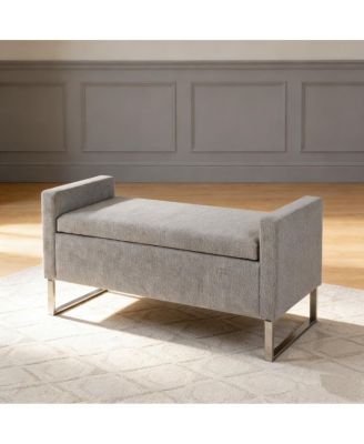 47" Upholstered Storage Ottoman Bench with Metal Base