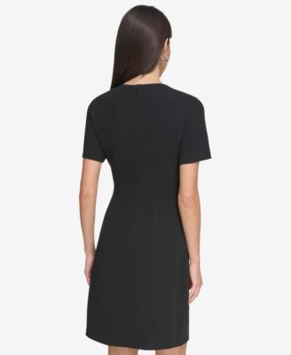 dkny black pleated dress DKNY Women's Black Pleated Balloon Sleeve Faux Wrap Dress  COUTUREPOINT