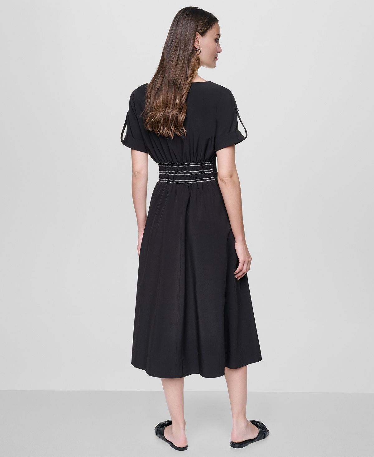DKNY Women's Smocked Waist Midi Dress view 5 — MAYCSS fashion products