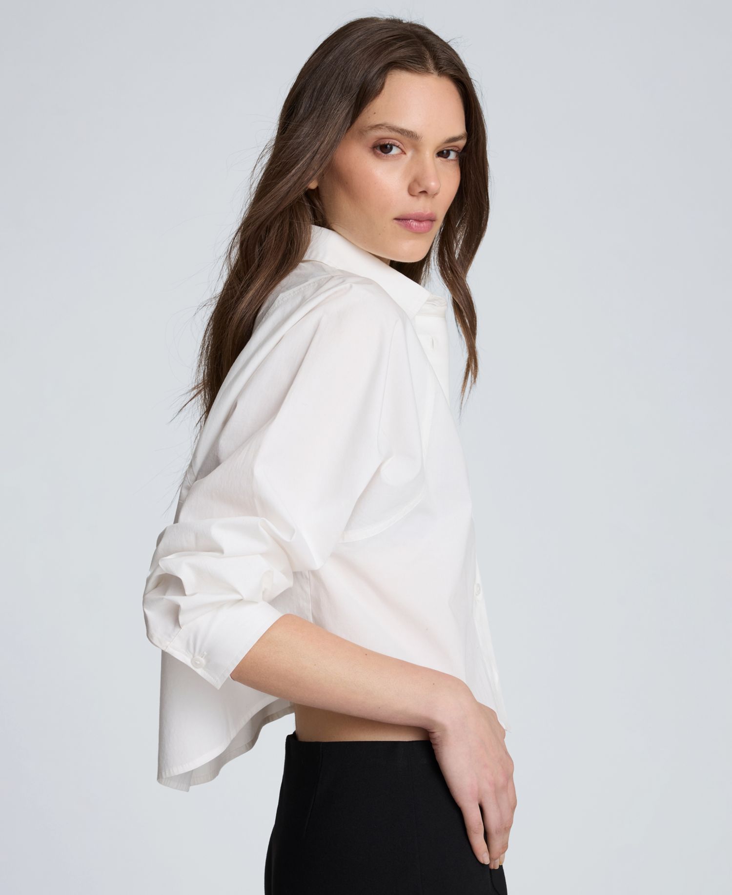 Women's Exaggerated Armhole Cropped Long Sleeve Button Front Shirt