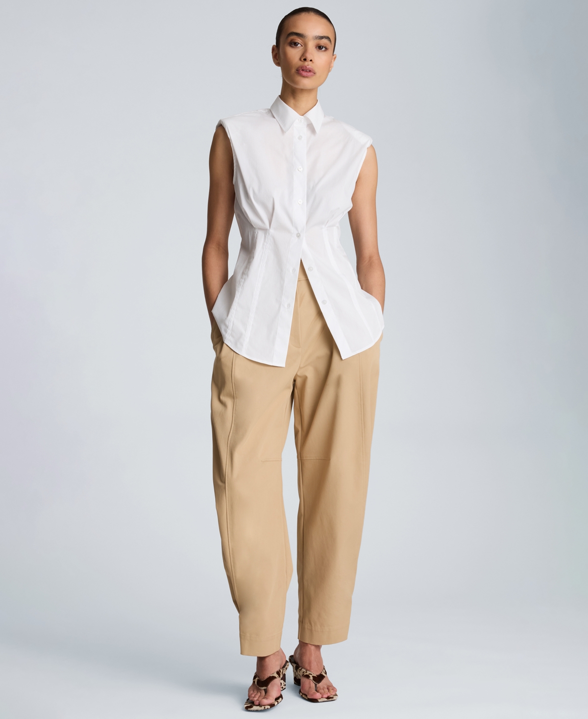 Kenneth Cole Women's Cotton-Blend Pleated Sleeveless Shirt