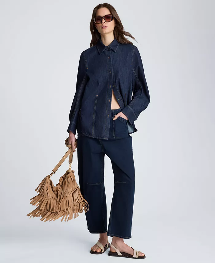 Women's Collared Button Front Denim Shirt - thumbnail 6