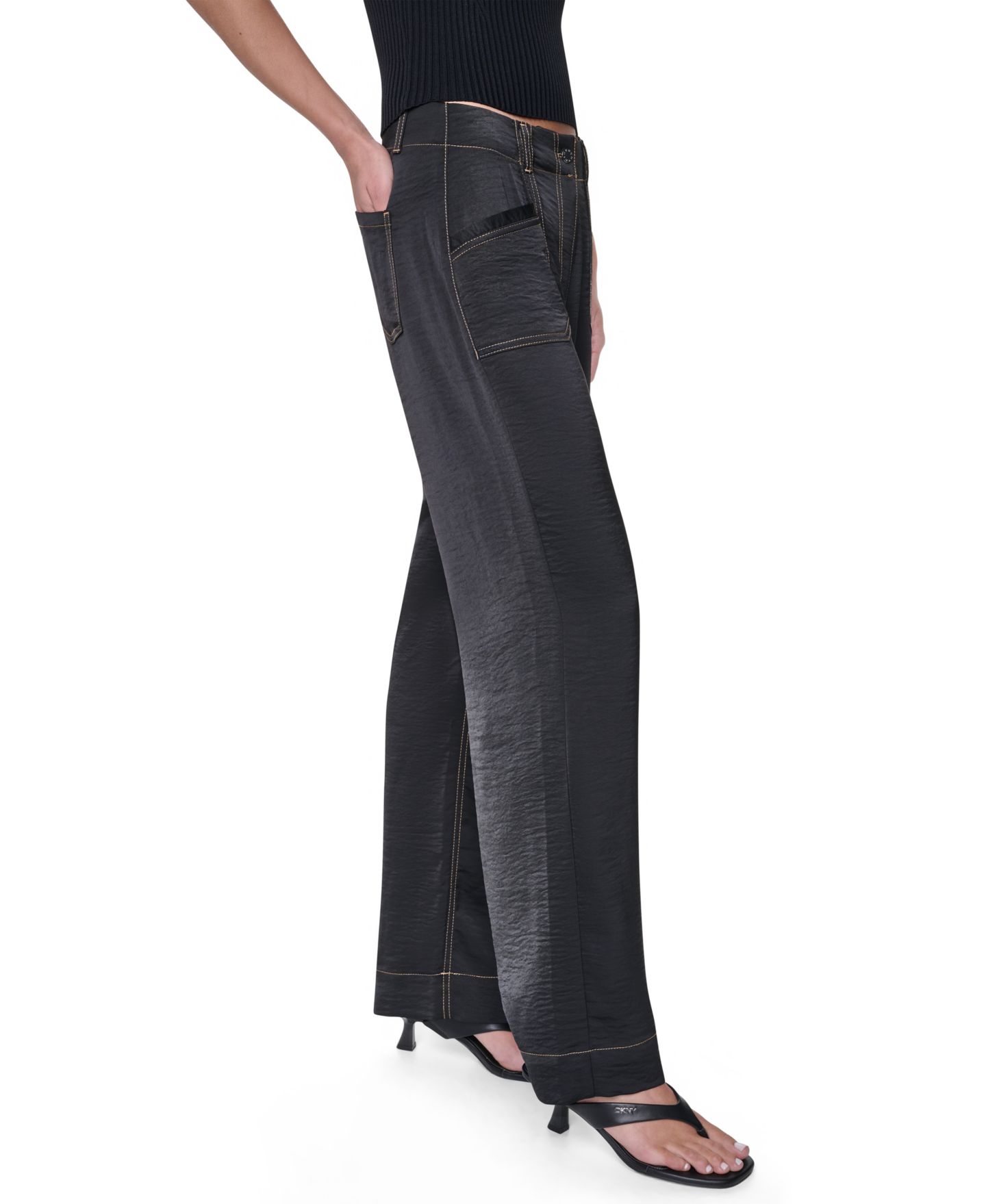 Женские брюки DKNY Straight-Leg Top Stitch, цвет: Чёрный — фото 3