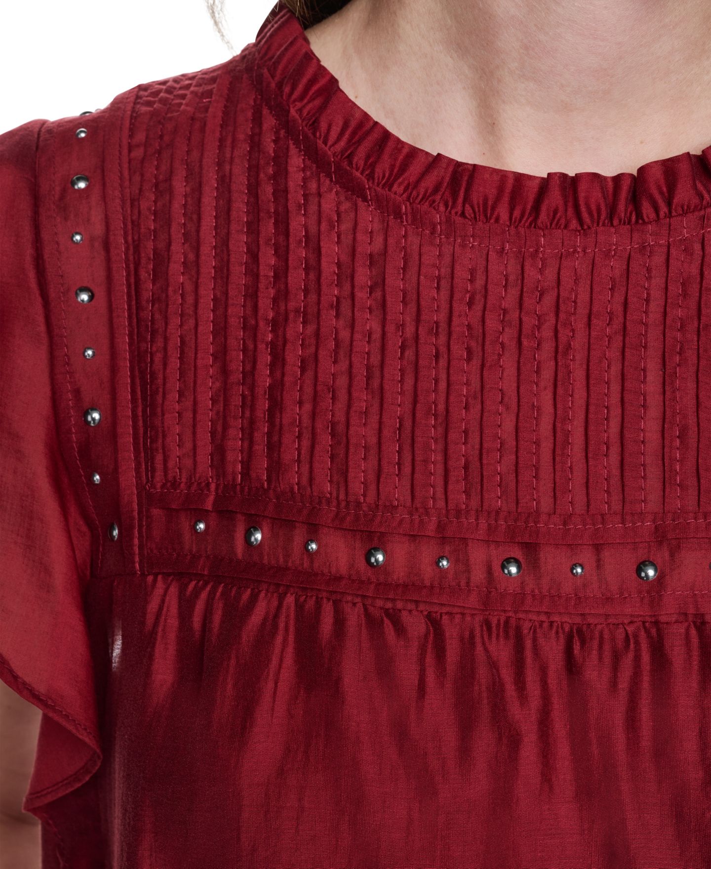 Женская блузка DKNY Pin-Tucked Studded, цвет: Красный — фото 4